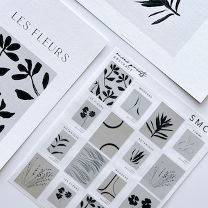 mini folha de adesivos de impressão de arte - minimalista, abstrato, moderno, bujo minimalista, diário de lixo, diário, álbum de recortes