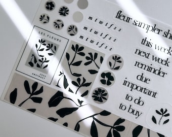 fleur sampler sticker sheet - mini kit minimal bujo, junk journal, journal, scrapbook