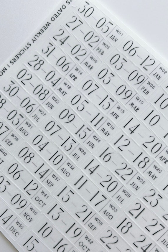 2027 dated weekly script stickers - mon start, bujo, journaling, bookbound