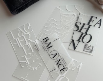 minimal white on frosted plastic deco card