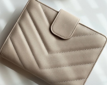 GLITCH personal/FCC 30mm ring planner - beige caviar quilted genuine leather planner