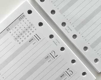 2026 pocket rings weekly agenda - dated minimal planner inserts