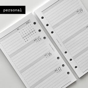 May include: Two white planner refill pages with black text and lines. The left page shows a June 2026 calendar, the word personal, and dates for Monday the 15th, Tuesday the 16th, and Wednesday the 17th. The right page shows Thursday the 18th and Friday the 19th.