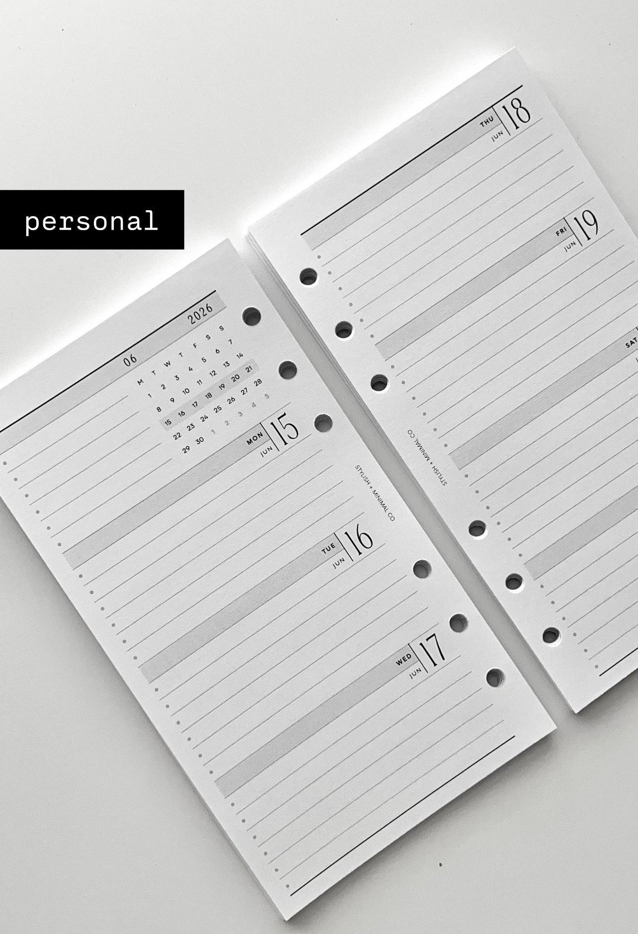2026 Personal Rings Weekly Agenda - Dated Minimal Planner Inserts - Etsy