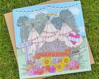 Personalised Tipi Wedding Card - Bright colours