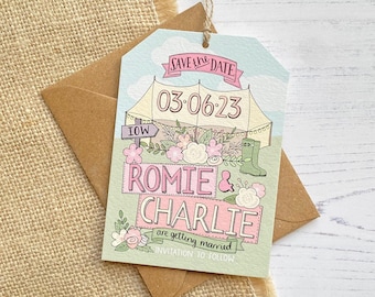 Marquee Save The Date Tag, Tipi Wedding, Festival Wedding Save The Date Card