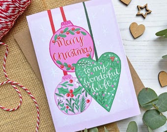 Feliz Navidad a mi maravillosa esposa - tarjeta navideña escrita a mano