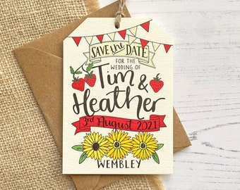 Strawberries & Cream, Sunflowers, Save The Date Tag