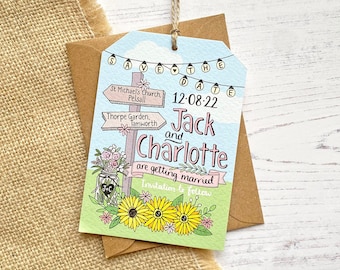 Sunflowers, Save The Date Tag, Signpost, Save The Date, Personalised Save The Date Card