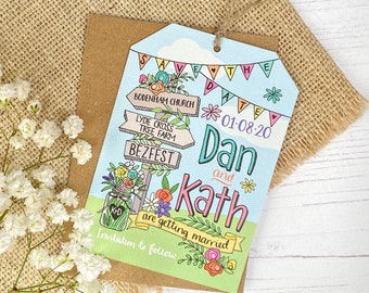 Quirky Hand Drawn Save The Date Tag, Rustic Save The Date, Personalised Save The Date Card