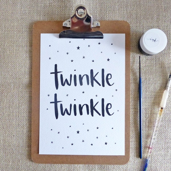 Twinkle Twinkle - brush lettering - A5 print - monochrome