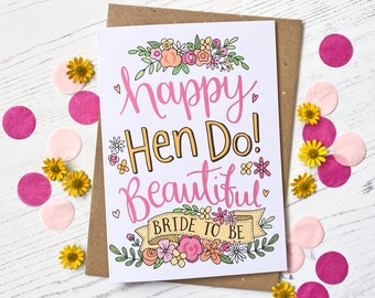 Happy Hen Do - Bride to Be - A6 size - quirky hand drawn greeting card