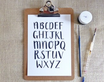 Brush lettered alphabet - A5 print - monochrome