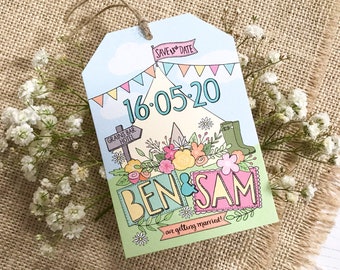 Festival Save The Date Tag, Tipi Wedding, Tipi Save The Date Tag, Festival Wedding Save The Date Card