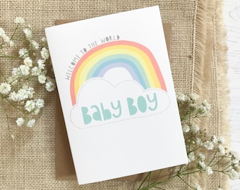 Welcome to the World Baby Boy - gender neutral colours - new baby card - rainbow