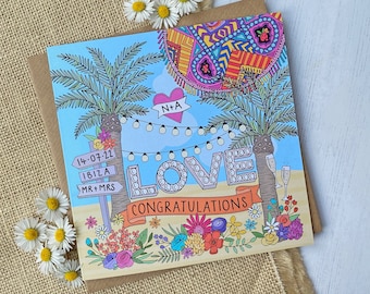 Beach Wedding Card, Ibiza Wedding Card, Personalised Wedding Card