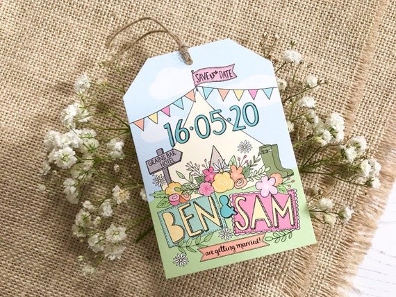 Festival Wedding Save The Date Card Festival Save The Date Tag Tipi Wedding Tipi Save The Date Tag