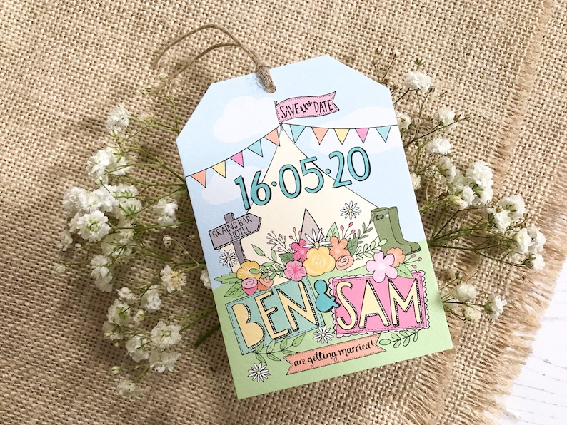 Festival Wedding Save The Date Card Festival Save The Date Tag Tipi Wedding Tipi Save The Date Tag