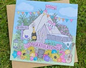 Festival Wedding Card, Tipi Wedding Card, Personalised Wedding Card, VW Campervan Wedding Card, Summer Wedding Card