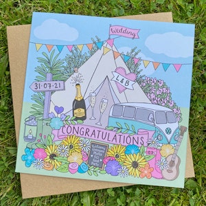 Festival Wedding Card, Tipi Wedding Card, Personalised Wedding Card, VW Campervan Wedding Card, Summer Wedding Card