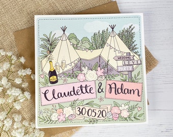 Tipi Wedding Invitation, Festival Wedding Invitation, Boho Wedding, Rustic - hand drawn, customised