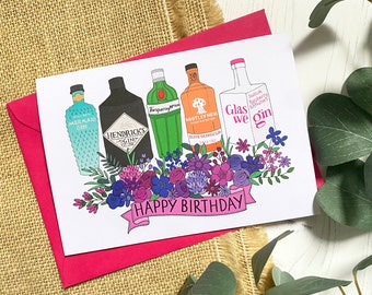 Gin Birthday card - hand drawn Birthday card