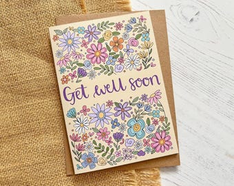 Get Well Soon card - hand drawn florals