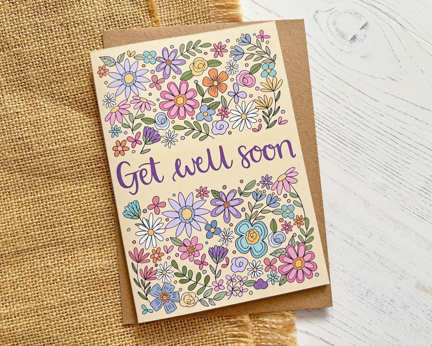 Get Well Soon Card - Hand Drawn Florals - Etsy UK