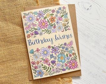 Birthday card - hand drawn florals