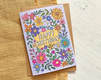 Birthday card - hand drawn florals