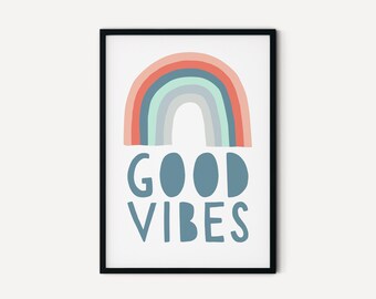 Good Vibes - A5 print - hand drawn - rainbow