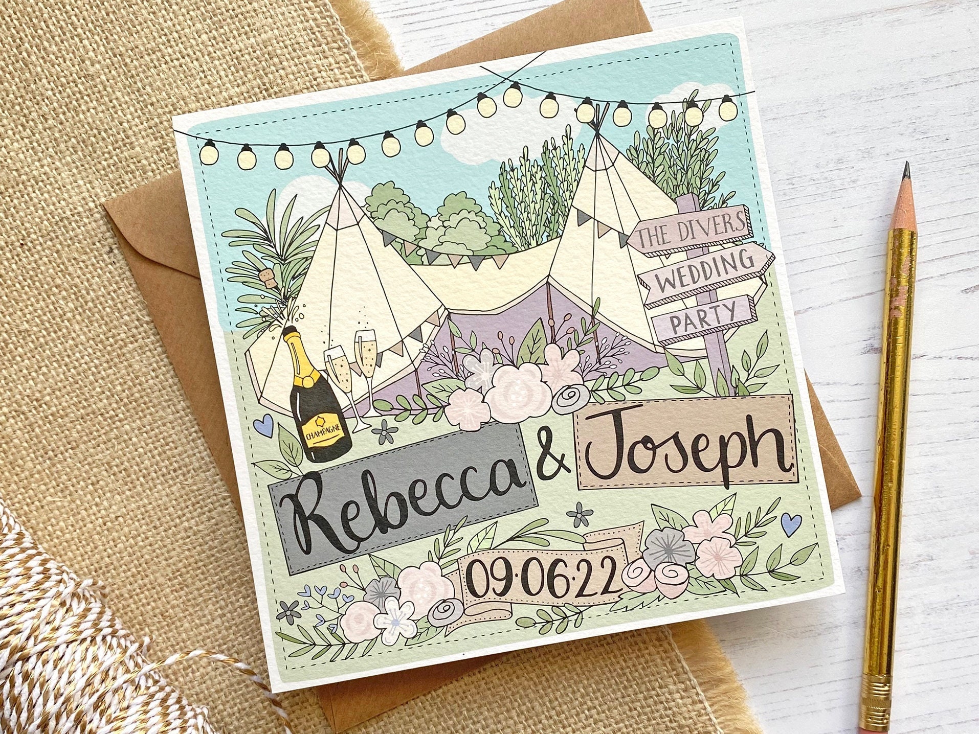 Hand Drawn Tipi Wildflower Invitation