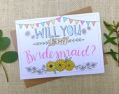 Will You Be My Bridesmaid? - quirky hand drawn post card