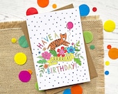 Tiger Birthday card - hand drawn, children's Birthday card