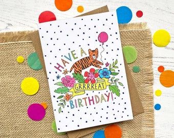 Tiger Birthday card - hand drawn, children's Birthday card