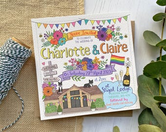 Hand Drawn Wedding Venue, Invitation