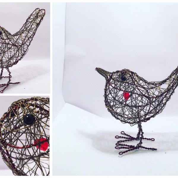 Wire wren sculpture, nature, bird gifts, bird decoration, wire bird decor, wire wren, wren figure, bird art, festive gift, wire bird