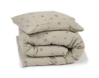 2pc Nursery bedding set boy, Gray stars printed bedding for baby and toddler, Duvet cover & Pillow case, Crib bedding, Baby bedroom textile