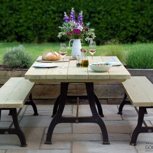 Garden Outdoor Patio Terrace "Assendon Millwright" Iron and Wood Dining Table