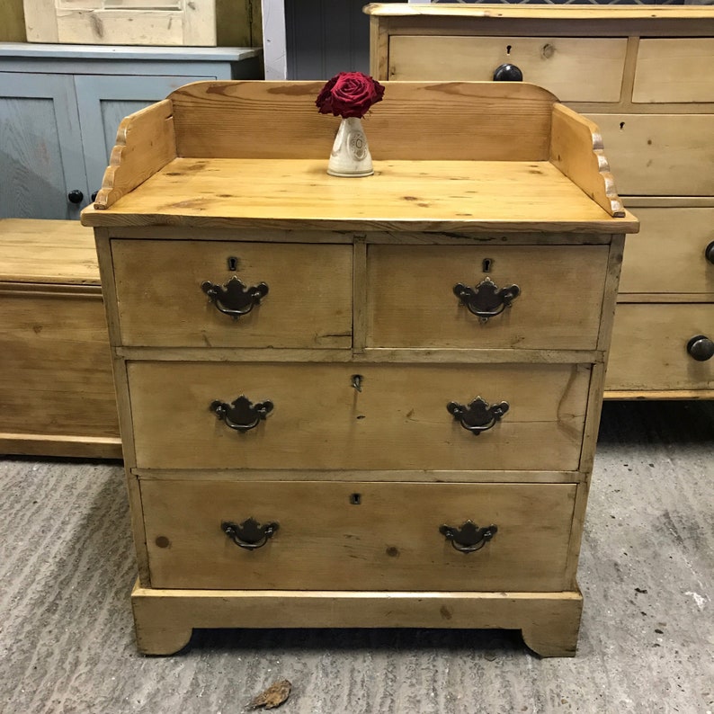 Victorian 4 Drawer Old Pine Chest Of Drawers With Upstand Etsy