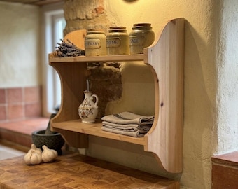 2 Tier Deep(21cm) Solid Wood Wall Shelf, Books, Display Shelves, Cook Books, Kitchen Storage, Spice Jars, Kilners  - Can be made to measure