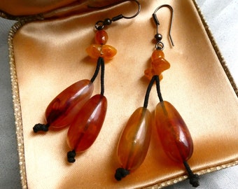 Vintage Scottish Agate Beads /& Brand New Sterling Silver Drop Earrings Gift for Her