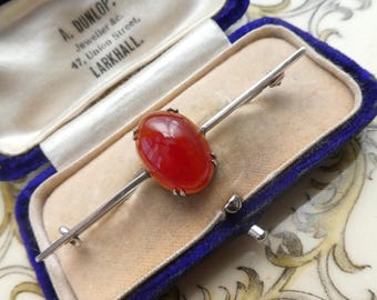Épingle Cravate Art Déco En Argent Sterling Et Cornaline - Antique, Occasion, Bijou Vintage Authentique