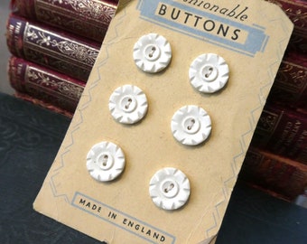 Botones vintage de la década de 1940, botones cardados de marfil sintético de plástico de caseína de marfil de la época de la Segunda Guerra Mundial