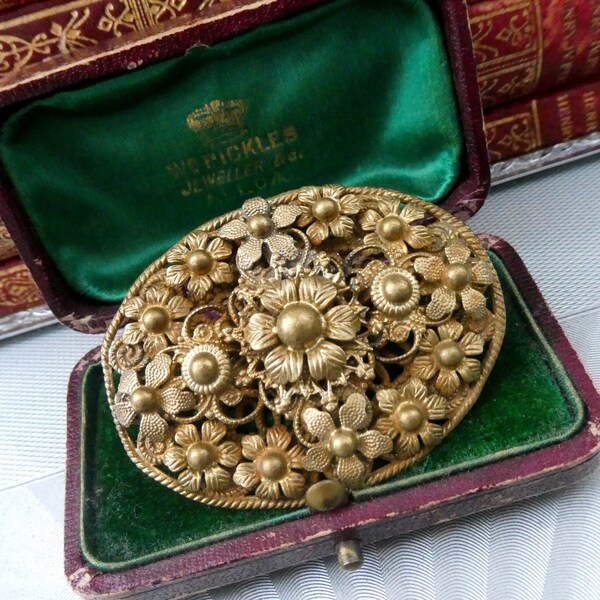 Antique Deco 1920s Brooch, Czech Filigree Flower Cluster Pin