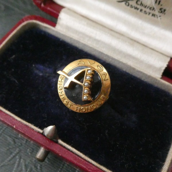 Rare Avon Highest Honor Pin Badge, 10ct Gold Filled & Real Seed Pearls, President Award