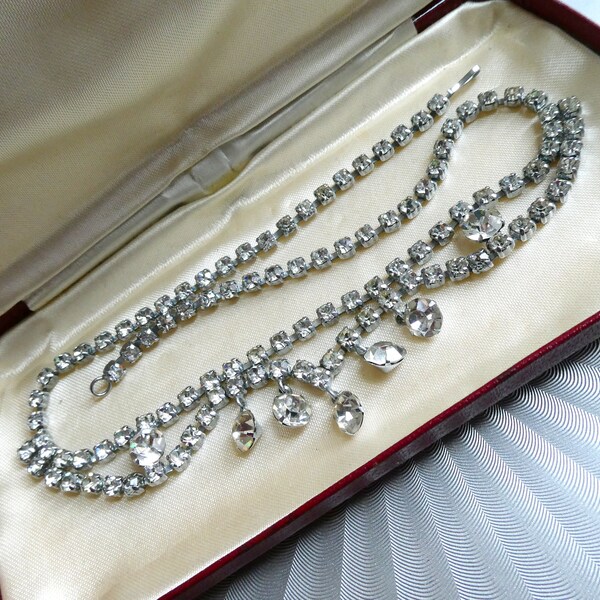Vintage Diamante Paste Necklace, Tiered Drop Bib Choker, Great Cond. Brilliant! Gift Boxed Vintage