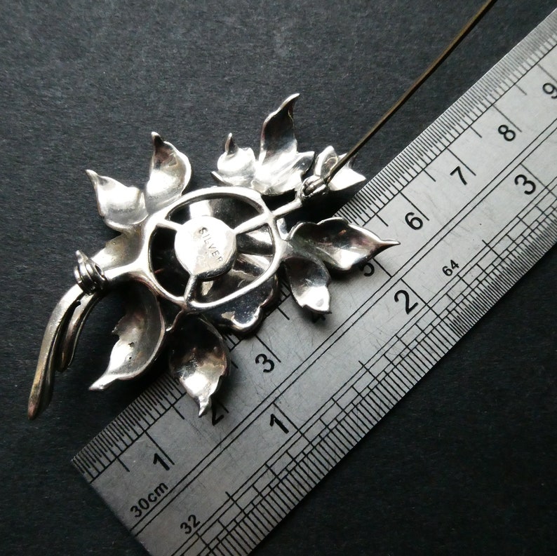 Gift Boxed Vintage Deco 1940s Silver Marcasite Brooch Great Cond Silver A Glorious War Era Brooch 21g Rhodium Plated Rose Flower Spray