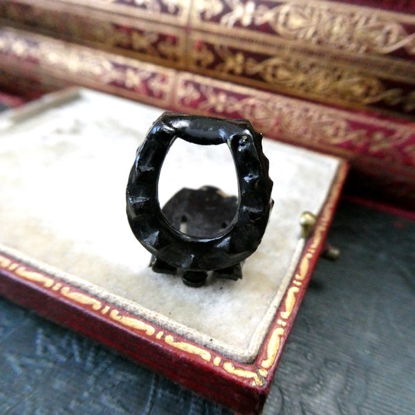 Antique Victorian Dress Clip, Rare Dainty Horseshoe Mourning Lace Pin Brooch In Great Working Order