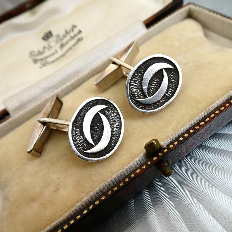 Striking Modernist Design Great Cond Vintage 70s Ola Gorie Scottish Silver Cufflinks Gift Boxed OMG Stamped Modernist Brutalist Links
